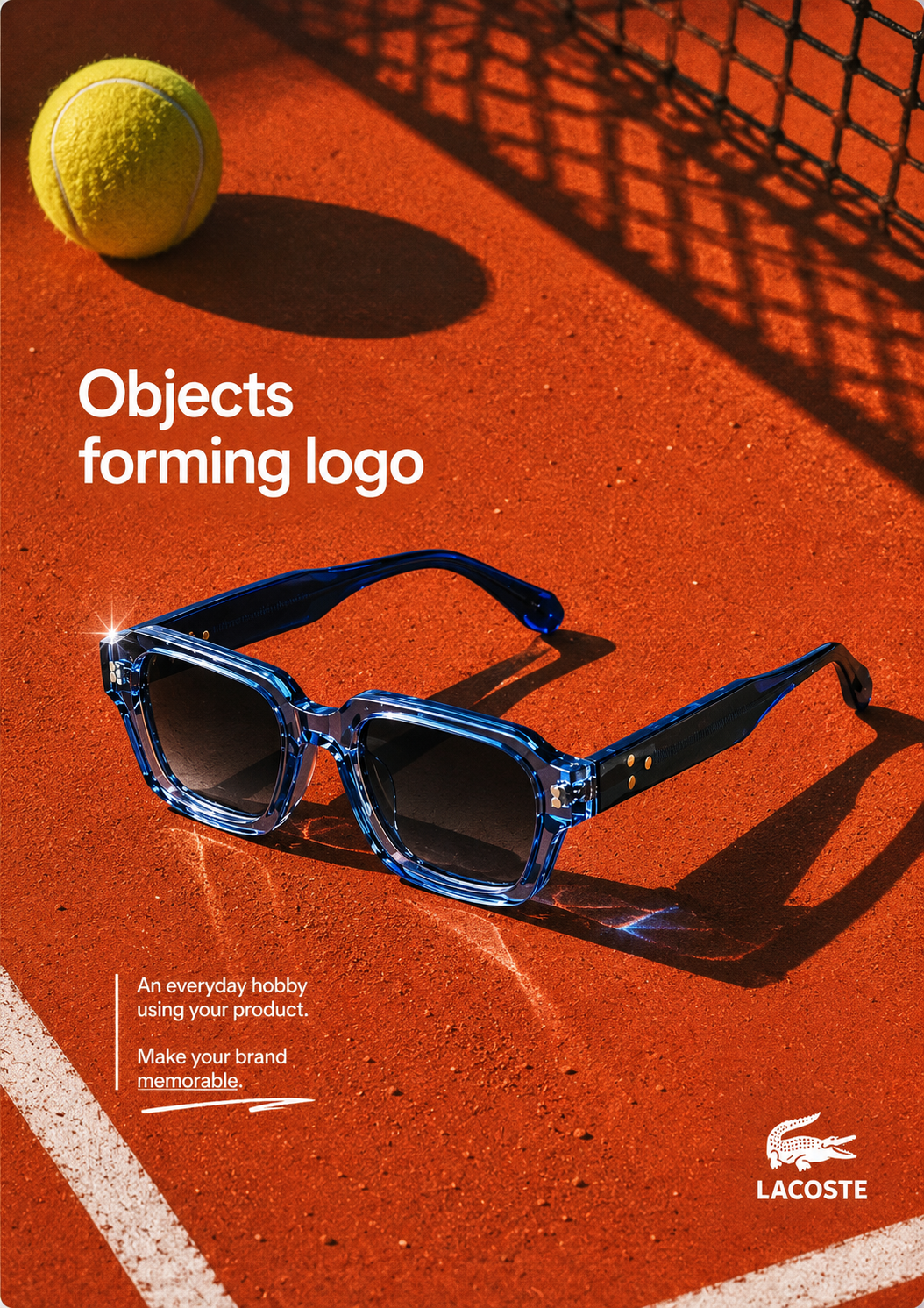 Mareframes blue acetate sunglasses on a clay tennis court